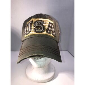 Leader LOGA USA Olive Green‎ Distressed Baseball Cap Hat American Flag Patch
